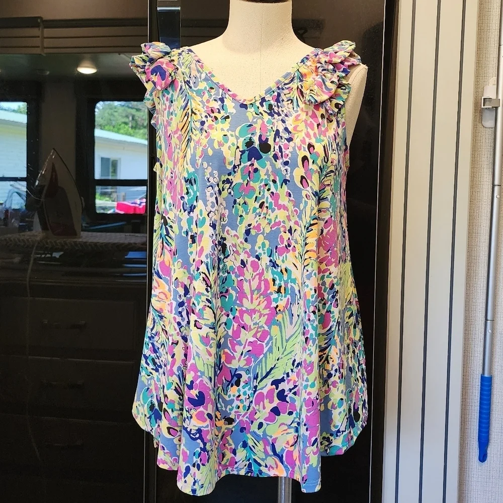 NWT'S Beeson River Colorful Ruffled Sleeveless Blouse - Picture 2 of 8